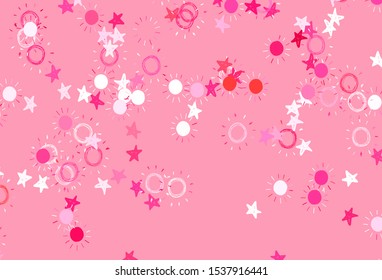Light Red, Yellow vector backdrop with bright stars, suns. Blurred decorative design in simple style with stars, suns. Template for cosmic backgrounds.