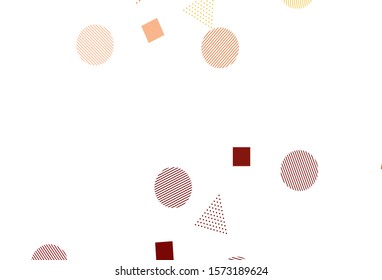 Light Red, Yellow vector backdrop with lines, circles, rhombus. Abstract gradient illustration with circles, triangles, cubes. Pattern for booklets, leaflets