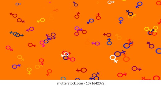 Light Red, Yellow vector backdrop with woman's power symbols. Colorful feminism symbols with a gradient in modern style. New design for applications.