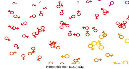 Light Red, Yellow vector backdrop with woman's power symbols. Colorful feminism symbols with a gradient in modern style. New design for applications.
