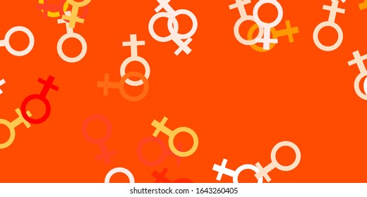 Light Red, Yellow vector backdrop with woman's power symbols. Colorful illustration with gradient feminism shapes. Best design to show the power of women.