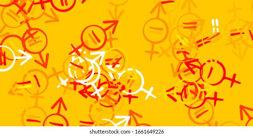 Light Red, Yellow vector backdrop with woman's power symbols. Abstract illustration with a depiction of women's power. Design for International Women’s Day.