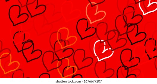 Light Red, Yellow vector backdrop with sweet hearts. Decorative shining illustration with hearts on abstract template. Design for your business advert of anniversary.