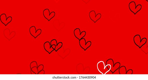 Light Red, Yellow vector backdrop with sweet hearts. Blurred decorative design in doodle style with hearts. Pattern for marriage gifts, congratulations.