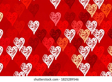 Light Red, Yellow vector backdrop with sweet hearts. Illustration with shapes of gradient hearts on blur backdrop. Design for a business advert of anniversary.