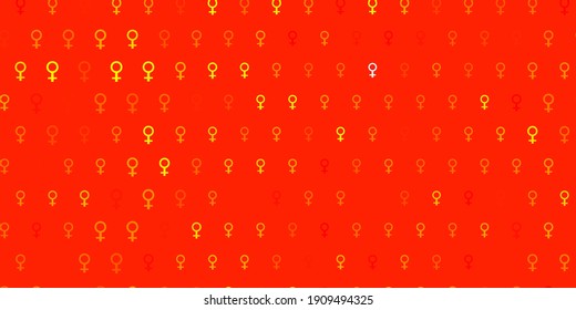 Light Red, Yellow vector backdrop with women power symbols. Colorful feminism symbols with a gradient in modern style. Design for International Women Day.