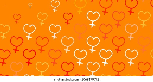 Light Red, Yellow vector backdrop with woman's power symbols. Abstract illustration with a depiction of women's power. Elegant design for wallpapers.