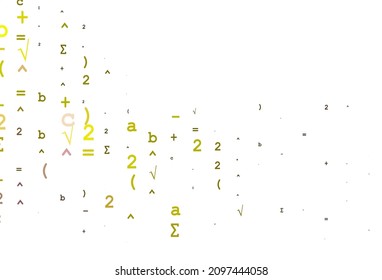 Light Red, Yellow vector backdrop with algebra elements. Colored mathematic signs with gradient on white background. Smart design for your university promotion.