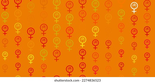 Light Red, Yellow vector backdrop with women power symbols. Abstract illustration with a depiction of women power. Elegant design for wallpapers.