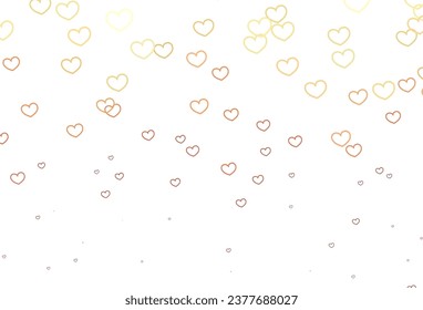 Rojo claro, fondo vectorial amarillo con corazones dulces. Corazones sobre fondo abstracto borroso con gradiente colorido. Patrón de carnaval, folletos románticos del festival.