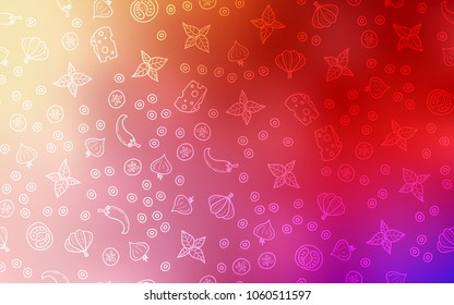 Light Red, Yellow vector background with tasty food. Blurred decorative design of snacks in doodle style. Doodle design for your business advert of cafes.