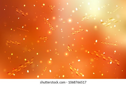 Light Red, Yellow vector background with xmas confetti. Beautiful colored illustration with ribbon in celebration style. New design for ad, poster, banner of your Party.