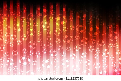 Light Red, Yellow vector background with soccer balls. Colorful gradient with signs of soccer tournament. Pattern for promotion of soccer games.