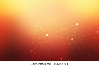 Light Red, Yellow vector background with dots and lines. Glitter abstract illustration with connection of triangle structure. New design for ad, poster, banner of your website.