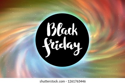 Light Red, Yellow vector background with a black hole, sky. Colorful illustration of a black hole on a starry backdrop. Black Friday design for ads, commercials.