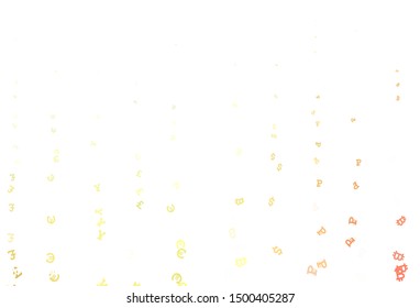 Light Red, Yellow vector background with signs of currency. Blurred design in simple style with symbols of currency. Template for ads of currency markets, bank loans.