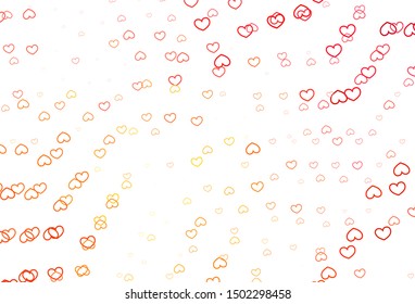 Light Red, Yellow vector background with Shining hearts. Glitter abstract illustration with colorful hearts in romantic style. Pattern for valentine's ad, booklets.