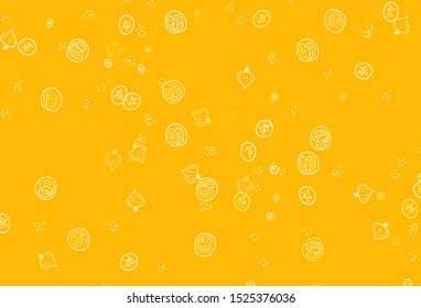 Light Red, Yellow vector background with cuisine gourmet. Illustration with set of fresh food in doodle style. Design for ad, poster, banner of cafes or restaurants.