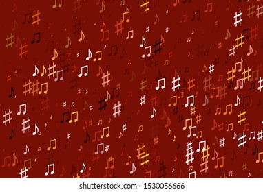 Light Red, Yellow vector background with music symbols. Decorative design in abstract style with music shapes. Template for fashion magazines. 