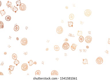 Light Red, Yellow vector background with tasty food. Colorful decorative design of snacks in doodle style. Doodle design for your business advert of cafes.