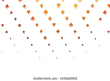 Light Red, Yellow vector background with cards signs. Colorful gradient with signs of hearts, spades, clubs, diamonds. Pattern for booklets, leaflets of gambling houses.