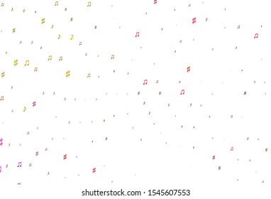 Light Red, Yellow vector background with music symbols. Abstract illustration with colorful symbols of melody. Template for fasion magazines.