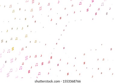 Light Red, Yellow vector background with music symbols. Shining illustration of colorful gradient music notes. Pattern for festival leaflets.