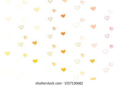 Light Red, Yellow vector background with Shining hearts. Hearts on blurred abstract background with colorful gradient. Pattern for marriage gifts, congratulations.