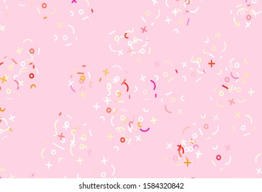 Light Red, Yellow vector background with arithmetic signs. Abstract illustration with colored algebra signs. Pattern for ad, booklets, leaflets of education.