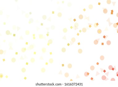 Light Red, Yellow vector background with triangles, circles, cubes. Illustration with colorful circles, triangles, rectangles. Best design for poster, banner.