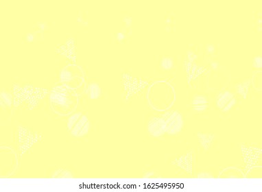 Light Red, Yellow vector background with triangles, circles. Decorative design in abstract style with lines, dots. Smart design for your adverts.