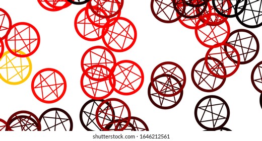 Light Red, Yellow vector background with occult symbols. Illustration with magical signs of spiritual power. Design for magic, spiritual events.