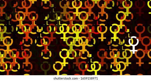 Light Red, Yellow vector background with woman symbols. Illustration with signs of women's strength and power. Background for International Women’s Day.