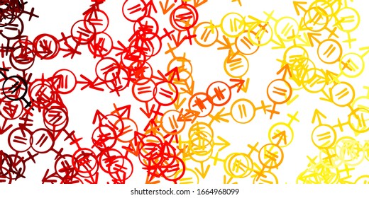 Light Red, Yellow vector background with woman symbols. Illustration with signs of women's strength and power. Background for International Women’s Day.