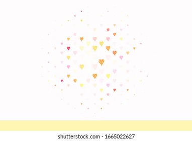 Rojo claro, fondo vectorial amarillo con corazones brillantes. Ilustración con formas de corazones degradados sobre fondo borroso. Patrón de carnaval, volantes románticos del festival.