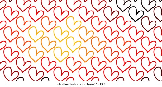 Light Red, Yellow vector background with hearts. Hearts on blurred abstract background with colorful gradient. Pattern for carnival, festival romantic leaflets.