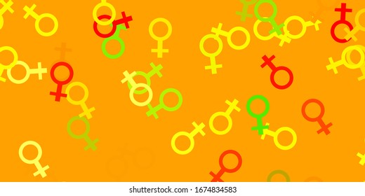 Light Red, Yellow vector background with woman symbols. Colorful feminism symbols with a gradient in modern style. Simple design for your web site.