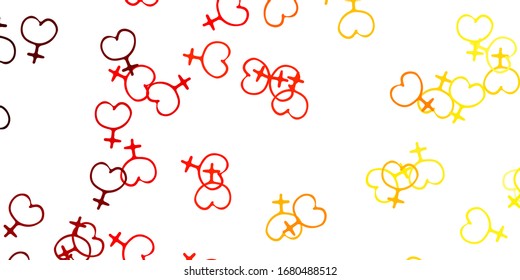 Light Red, Yellow vector background with woman symbols. Colorful feminism symbols with a gradient in modern style. Background for International Women’s Day.
