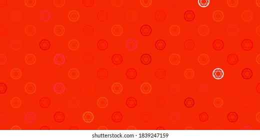 Light Red, Yellow vector background with occult symbols. Colorful vintage illustration with gradient alchemy shapes. Simple design for occult depiction.