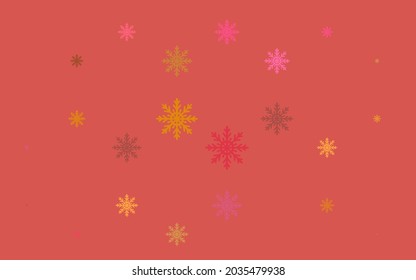 Light Red, Yellow vector background with xmas snowflakes. Decorative shining illustration with snow on abstract template. The pattern can be used for year new  websites.