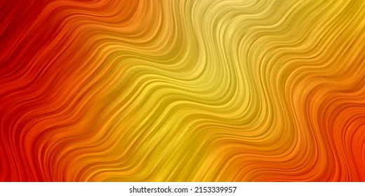 Rojo claro, fondo vectorial amarillo con líneas dobladas. Ilustración brillante con arcos circulares gradientes. Mejor diseño para tu anuncio, afiche, banner.