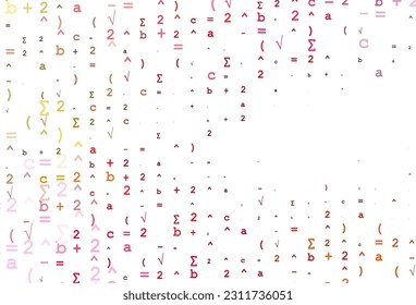 Light Red, Yellow vector background with Digit symbols. Modern geometrical illustration with numerals. Pattern for ads, booklets, leaflets of education.