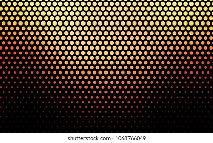 Light Red, Yellow vector banner with circles, spheres. Abstract spots. Background of Art bubbles in halftone style with colored gradient.