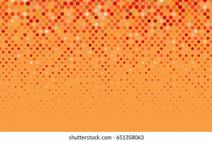 Light Red, Yellow vector banner with circles, spheres. Abstract spots. Background of Art bubbles in halftone style with colored gradient.