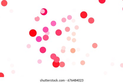 Light Red, Yellow vector banner with circles, spheres. Abstract spots. Background of Art bubbles in halftone style with colored gradient.