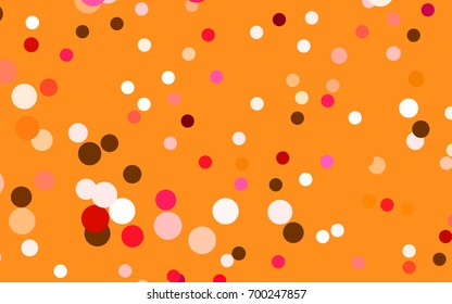 Light Red, Yellow vector banner with circles, spheres. Abstract spots. Background of Art bubbles in halftone style with colored gradient.
