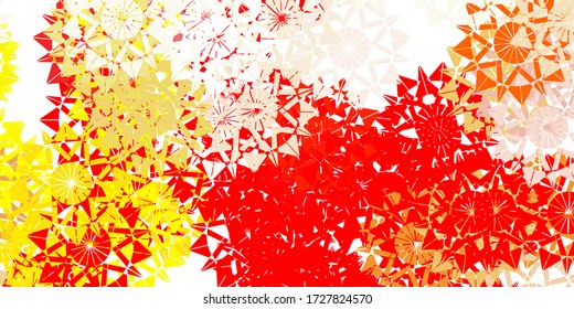 Light red, yellow vector beautiful snowflakes backdrop with flowers. Colorful snow elements in decorative christmas style. New year background.