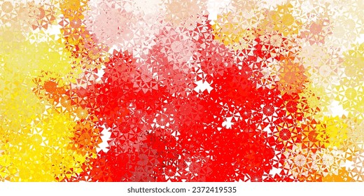 Light red, yellow vector beautiful snowflakes backdrop with flowers. Abstract gradient colorful snowflakes and snow elements. New year background.