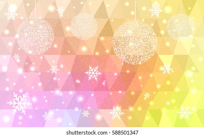 Light red, yellow vector christmas postcard low polygon background. Illustration consisting of triangles. Abstract triangular polygonal origami or crystal design of New Year celebration.