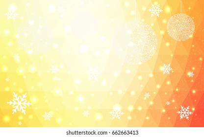 Light Red Yellow vector christmas polygon background. Low poly Illustration consisting of triangles with snowflakes. Texture, seamless background of New Year celebration.